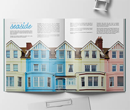 property booklet showing multicoloured seaside houses