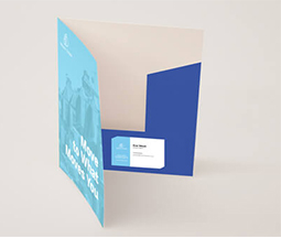 light blue interlocking presentation folders showing inside with a pocket